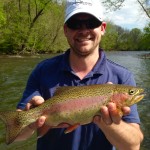Football shaped Watauga river rainbow trout caught on a caddis